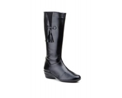 Women's Black Leather Boots with Wedge Heel, Zipper, Tassels, and Elastic Panels 101474,95 €