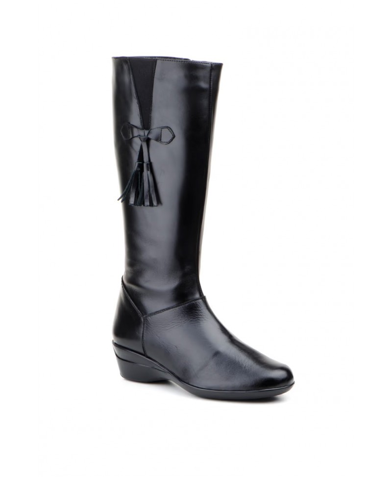 Women's Black Leather Boots with Wedge Heel, Zipper, Tassels, and Elastic Panels 101474,95 €