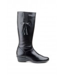 Women's Black Leather Boots with Wedge Heel, Zipper, Tassels, and Elastic Panels 101474,95 €