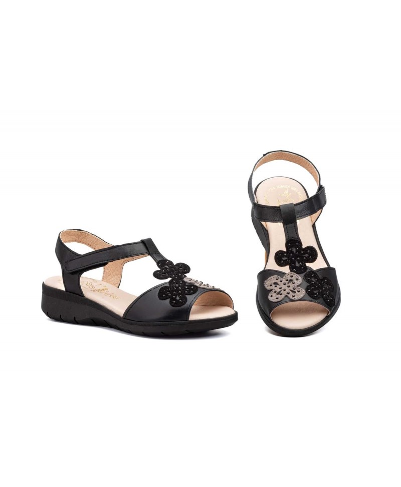 Sandalias Mujer Piel Negro Cuña 2422 44,95 €